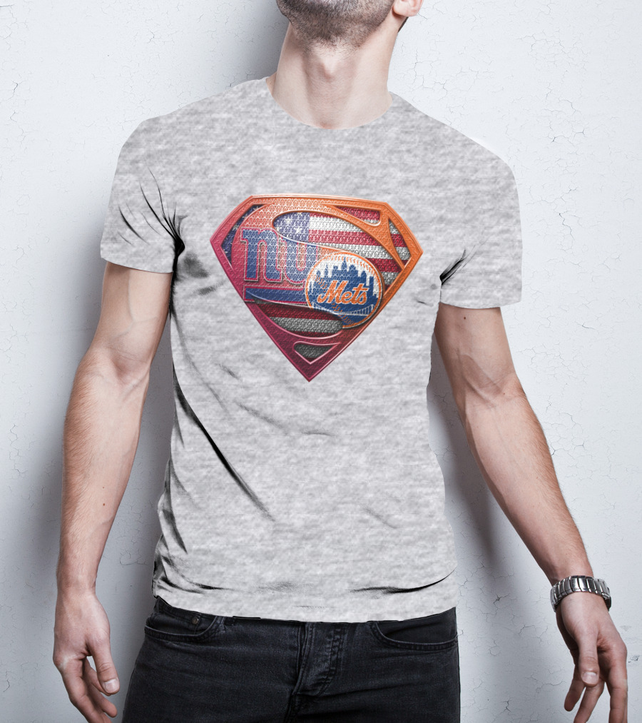 Giants Mets Superman Logo American Flag T-Shirt