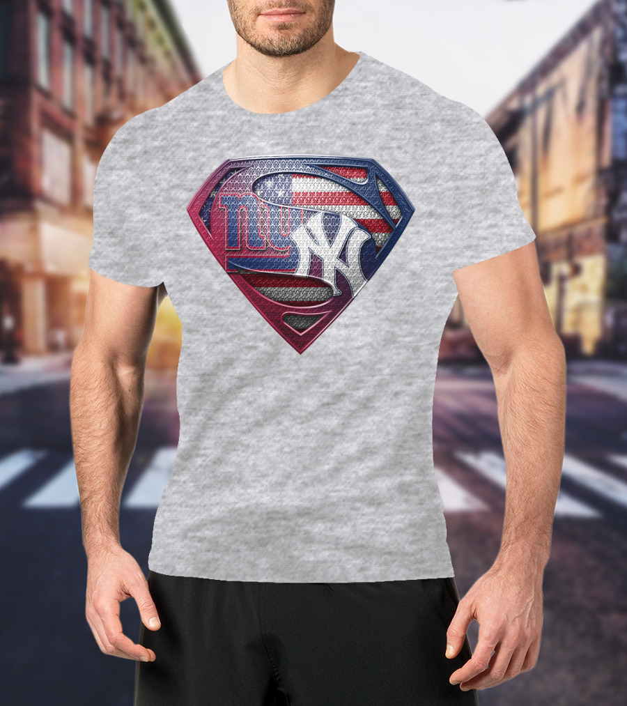 Ny Giants Yankees American Flag Logo Superhero Crest T-Shirt