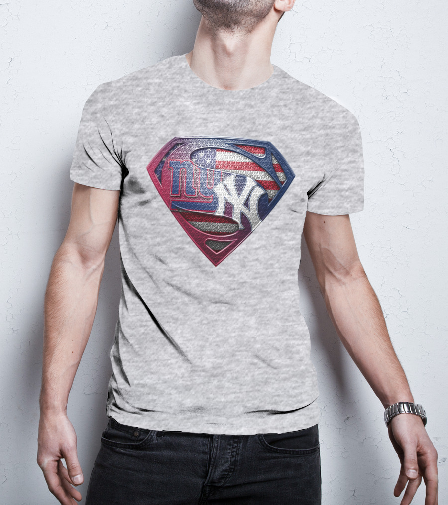 Ny Giants Yankees American Flag Logo Superhero Crest T-Shirt