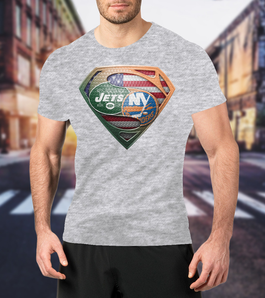 Jets Islanders American Flag Shield T-Shirt