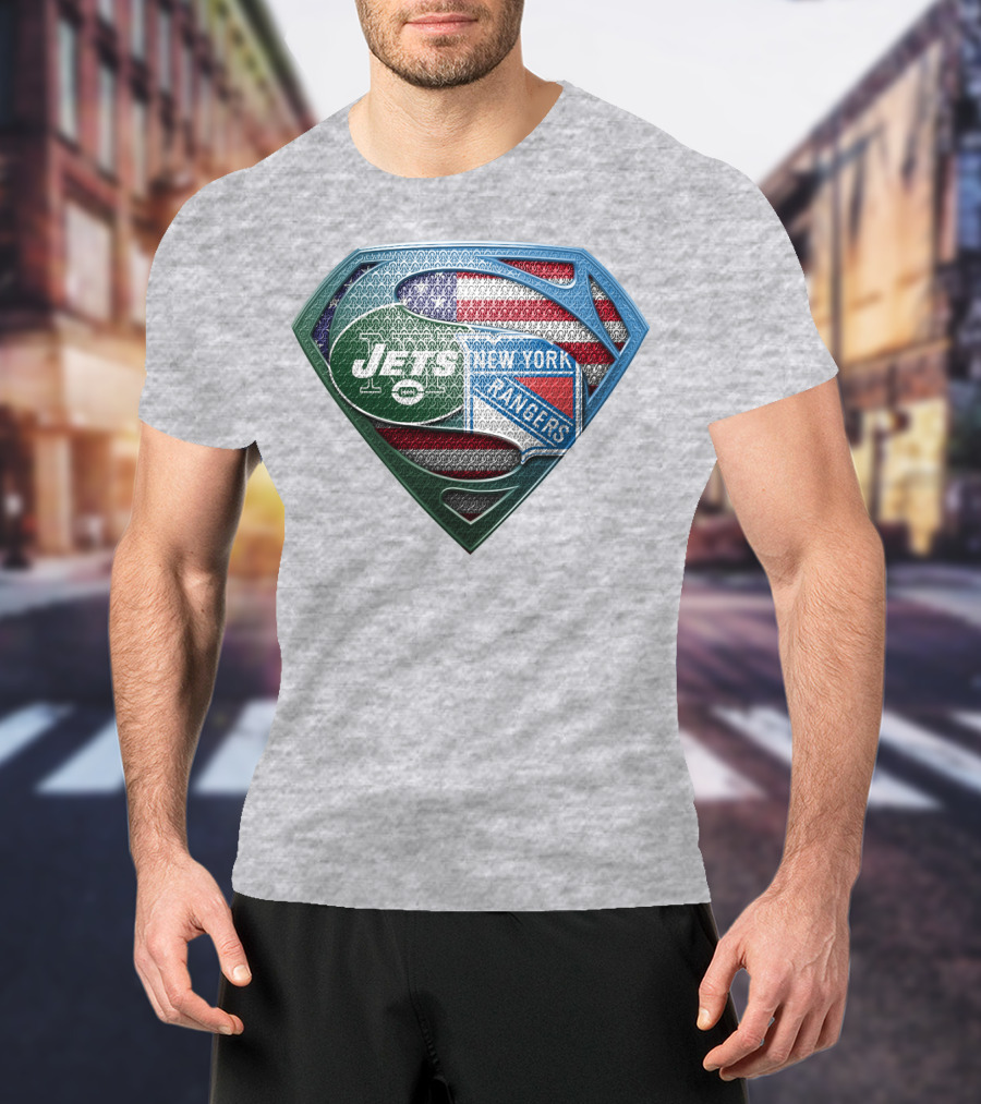New York Jets Rangers American Flag Superhero T-Shirt