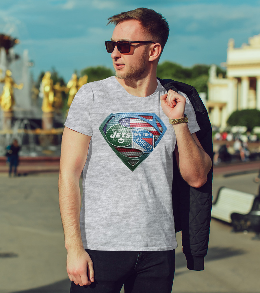 New York Jets Rangers American Flag Superhero T-Shirt