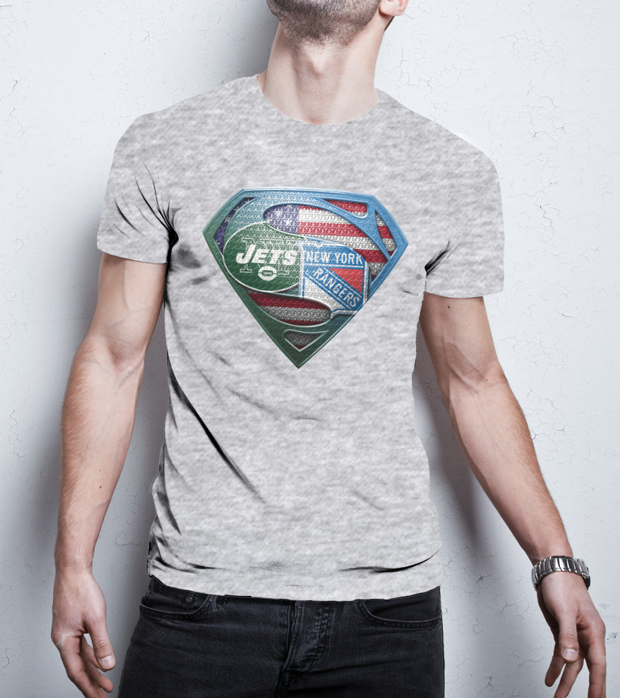 New York Jets Rangers American Flag Superhero T-Shirt