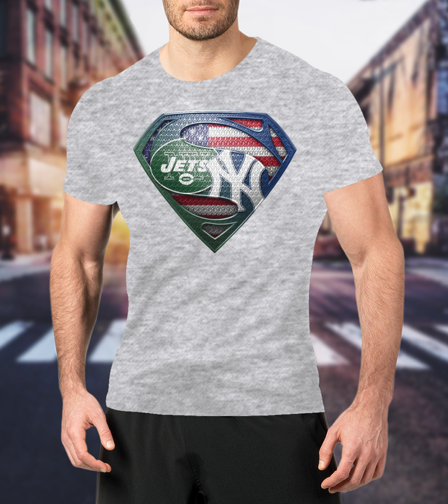 Superman Shield New York Yankees Jets American Flag T-Shirt