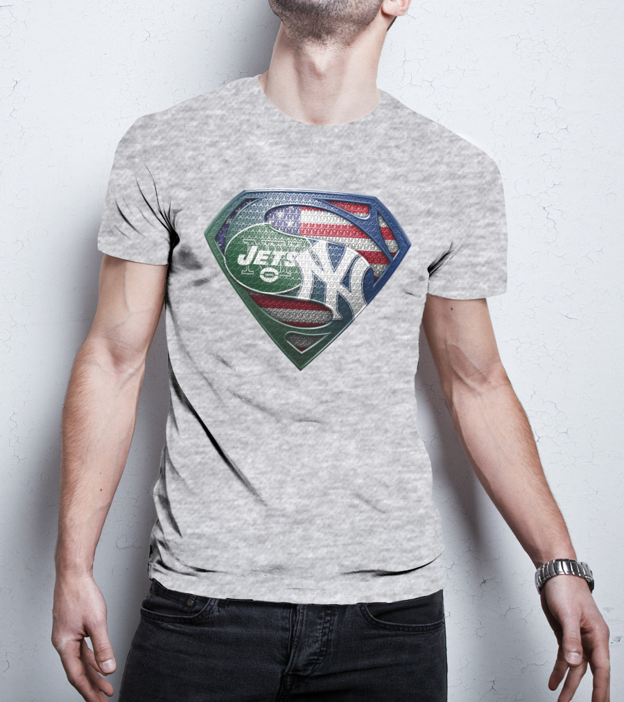 Superman Shield New York Yankees Jets American Flag T-Shirt