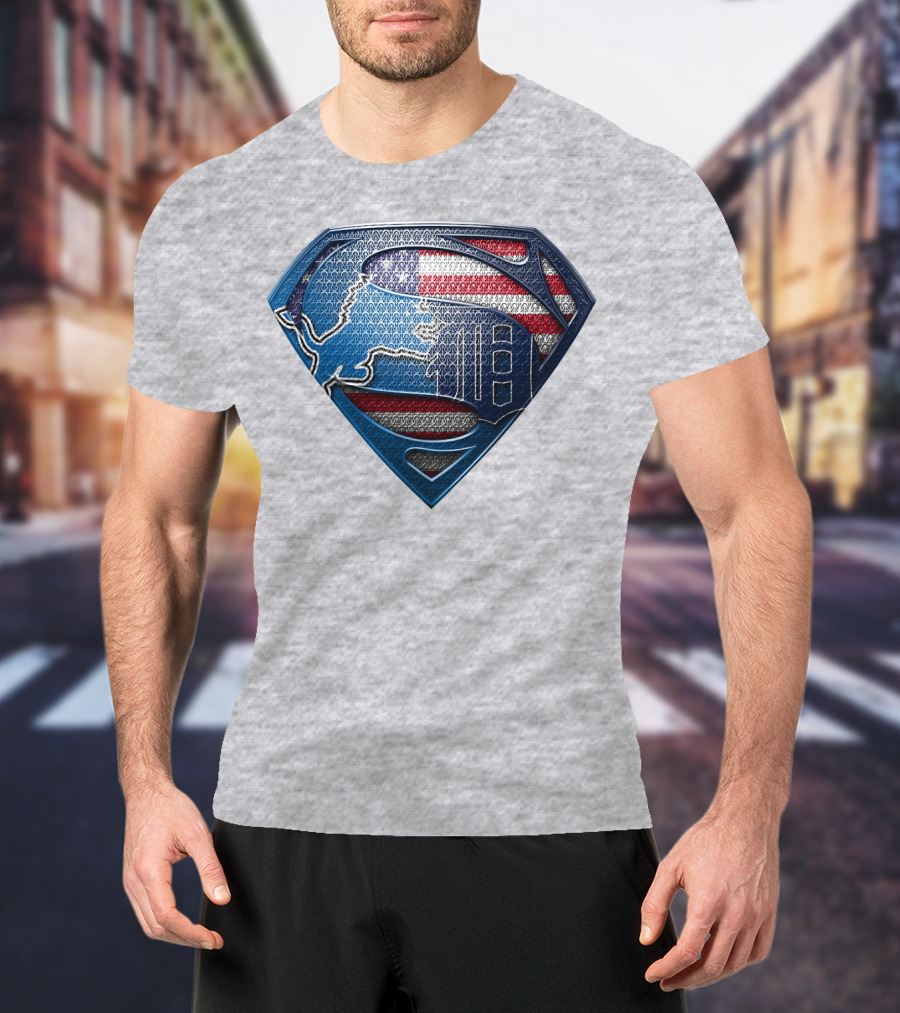 Detroit Lions American Flag Superhero Emblem T-Shirt