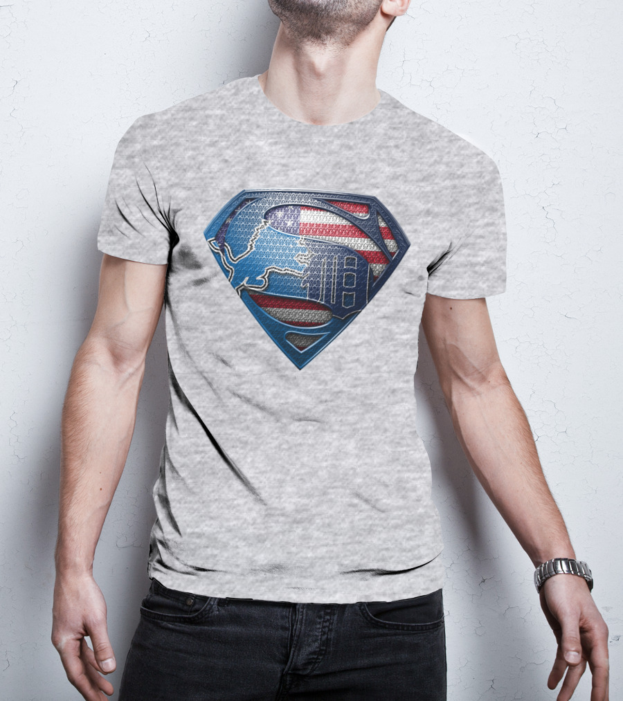 Detroit Lions American Flag Superhero Emblem T-Shirt