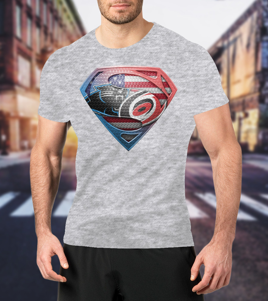 Superman Shield Carolina Panthers American Flag Carolina Hurricanes T-Shirt