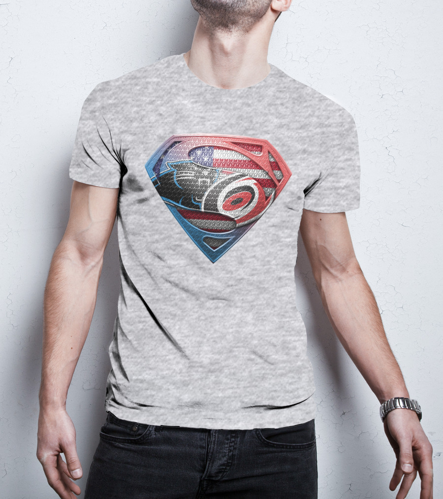 Superman Shield Carolina Panthers American Flag Carolina Hurricanes T-Shirt