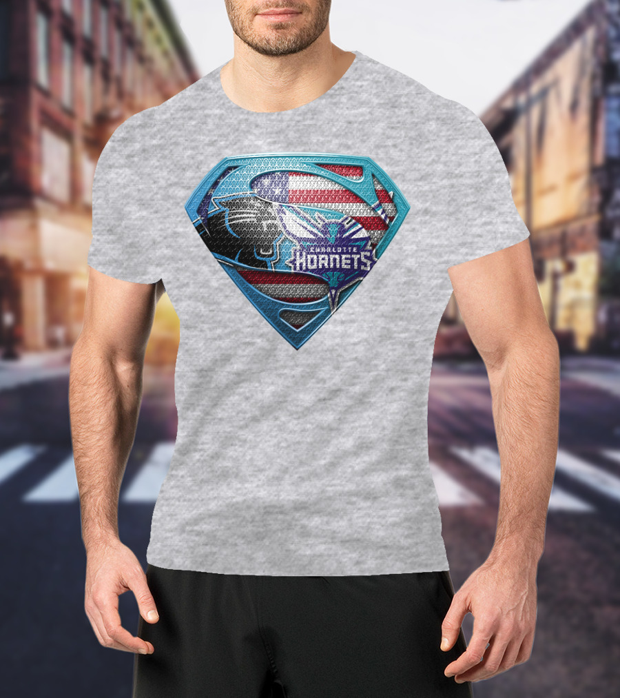 Charlotte Hornets Super Panther American Flag Shield T-Shirt