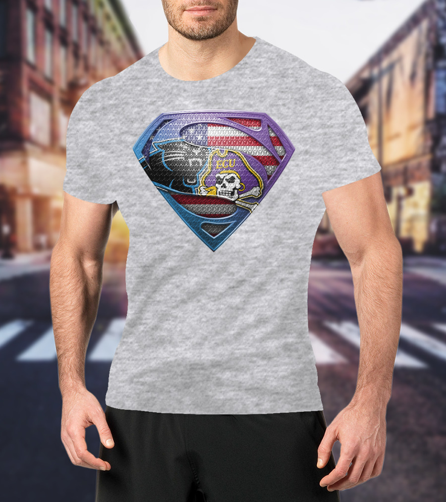 Superhero Shield American Flag Panthers Ecu Pirate Skull T-Shirt