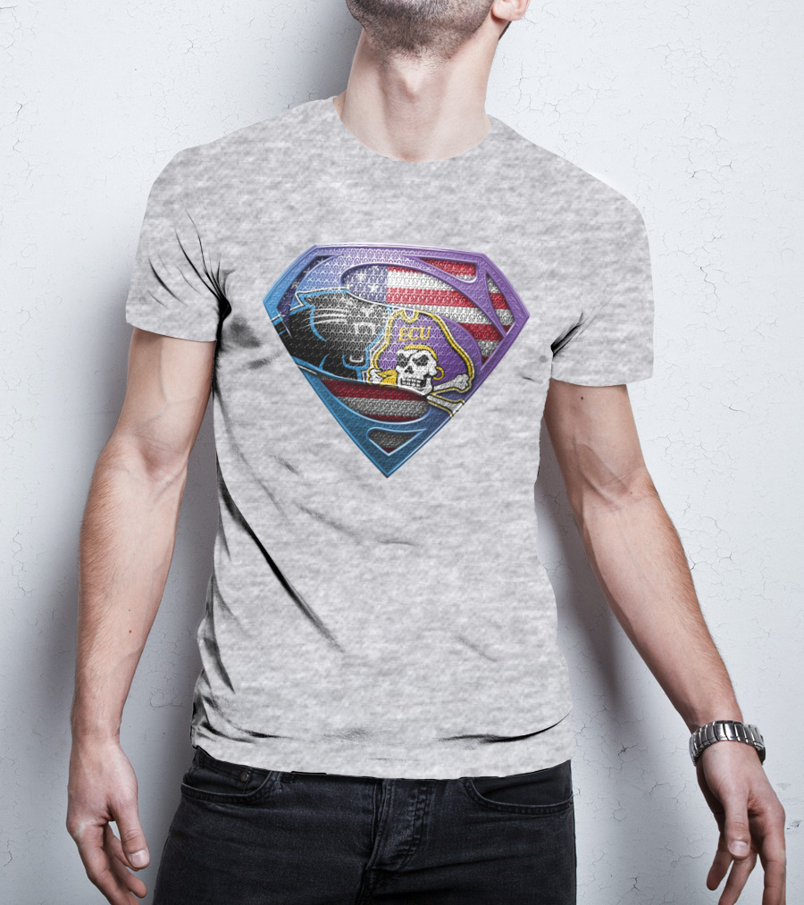 Superhero Shield American Flag Panthers Ecu Pirate Skull T-Shirt