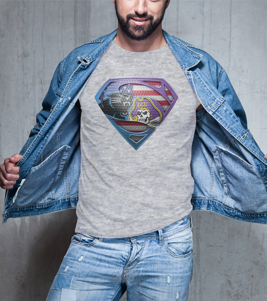 Superhero Shield American Flag Panthers Ecu Pirate Skull T-Shirt