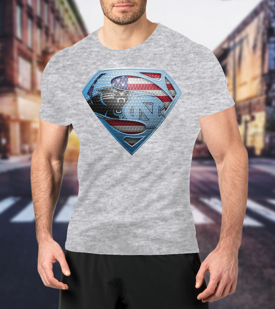 North Carolina Panthers Superman Usa Flag T-Shirt