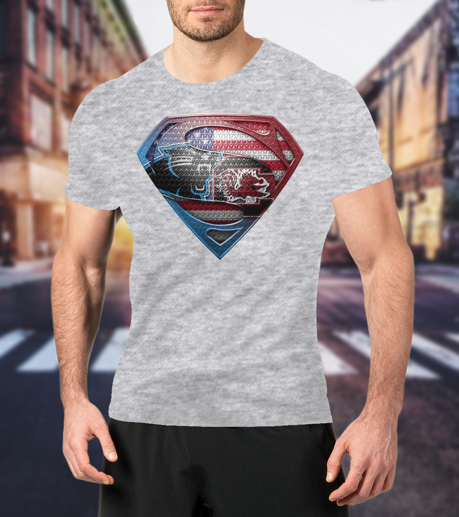 Superman Shield American Flag Panthers Gamecocks T-Shirt