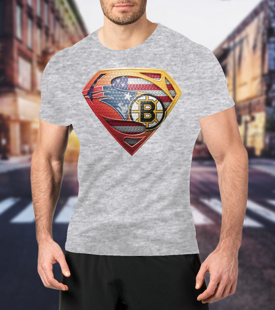 Superman Patriots Bruins Usa Flag T-Shirt
