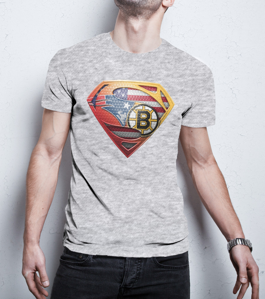 Superman Patriots Bruins Usa Flag T-Shirt