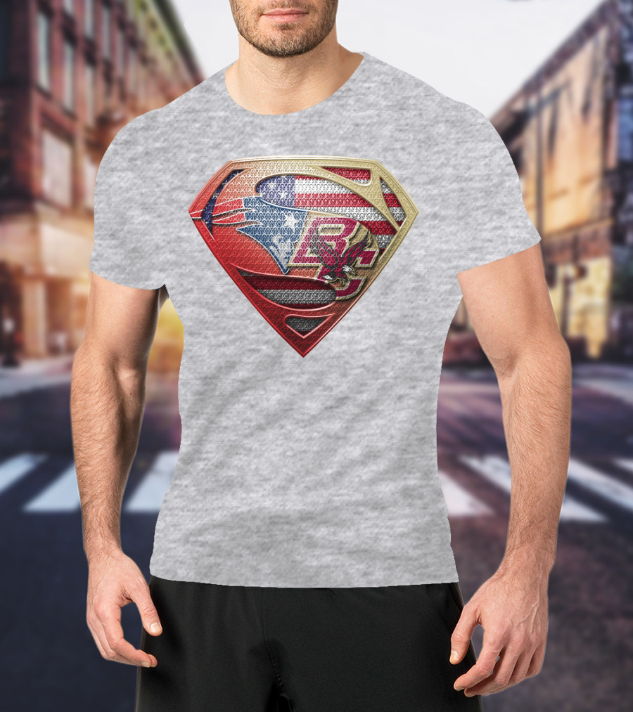 Superman Shield New England Patriots American Flag Boston College Eagles T-Shirt