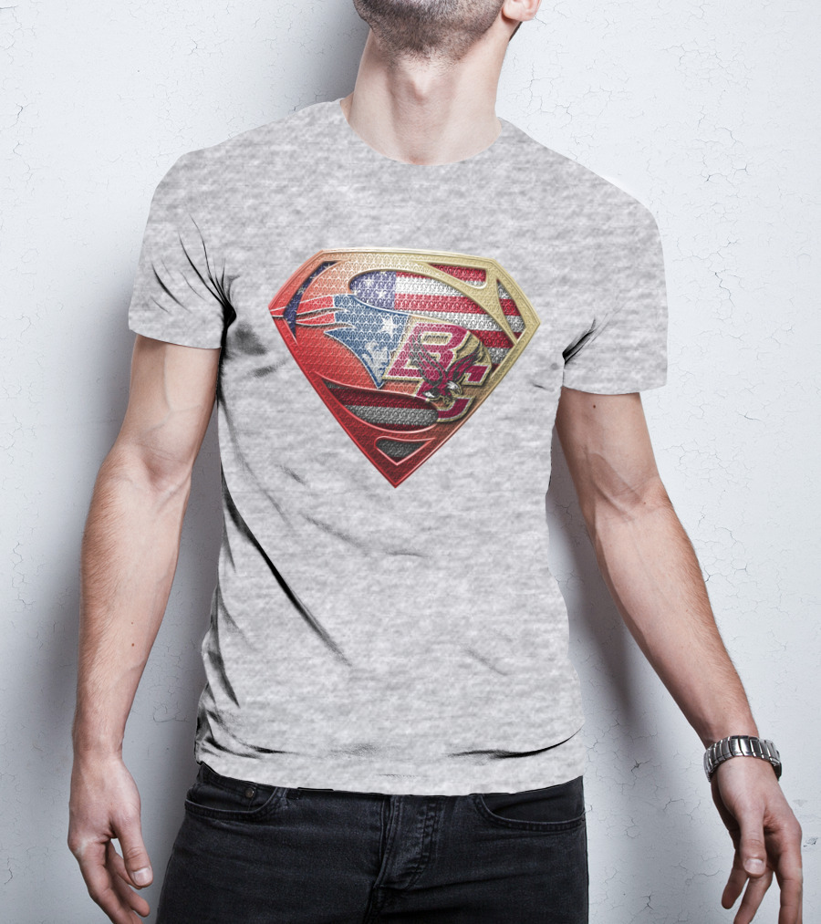 Superman Shield New England Patriots American Flag Boston College Eagles T-Shirt