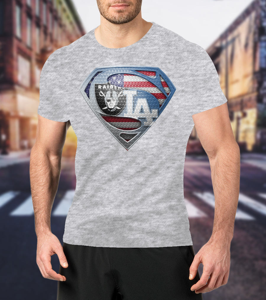 Raiders Dodgers American Flag Superhero T-Shirt