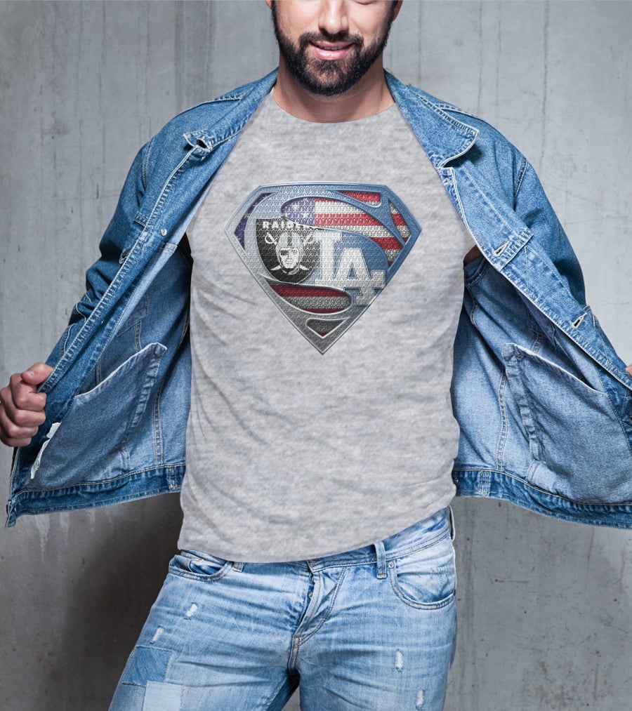 Raiders Dodgers American Flag Superhero T-Shirt