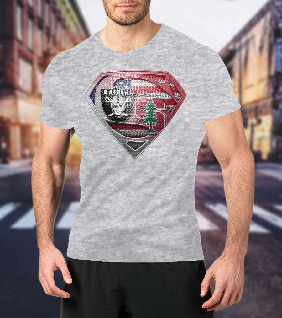 Superman Logo Oakland Raiders American Flag Stanford Tree T-Shirt
