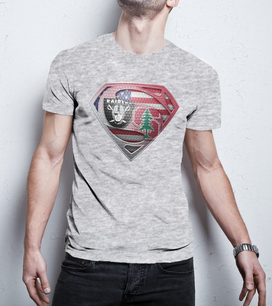 Superman Logo Oakland Raiders American Flag Stanford Tree T-Shirt