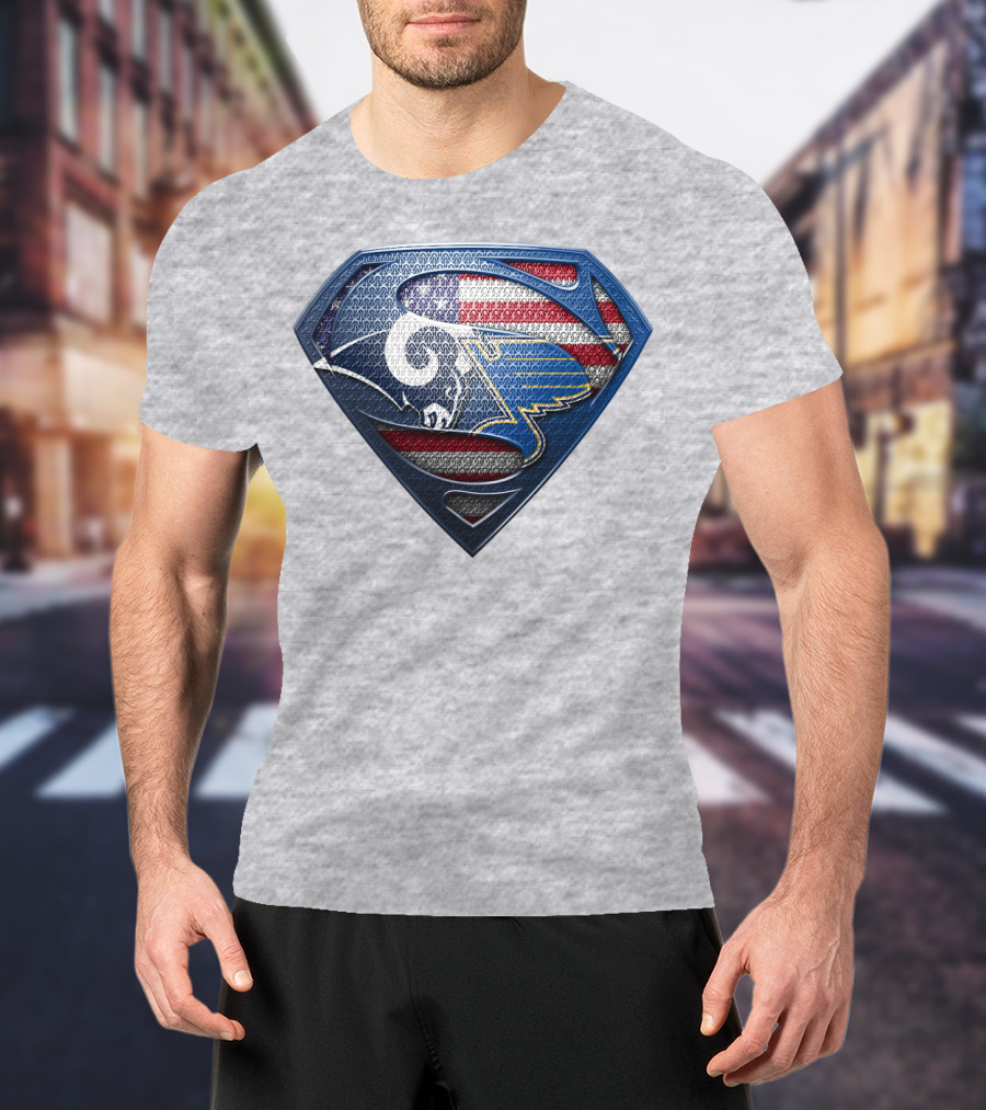 Usa Superman Rams And Blues Logo Shield T-Shirt