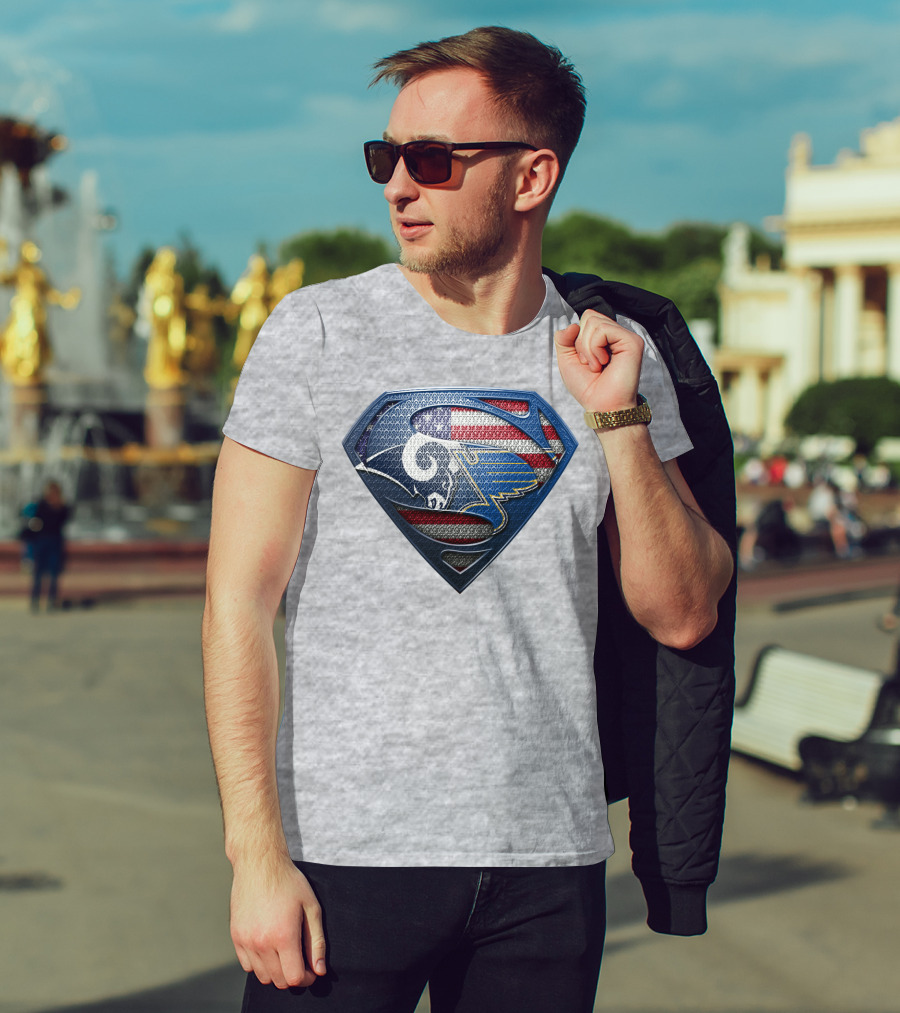 Usa Superman Rams And Blues Logo Shield T-Shirt