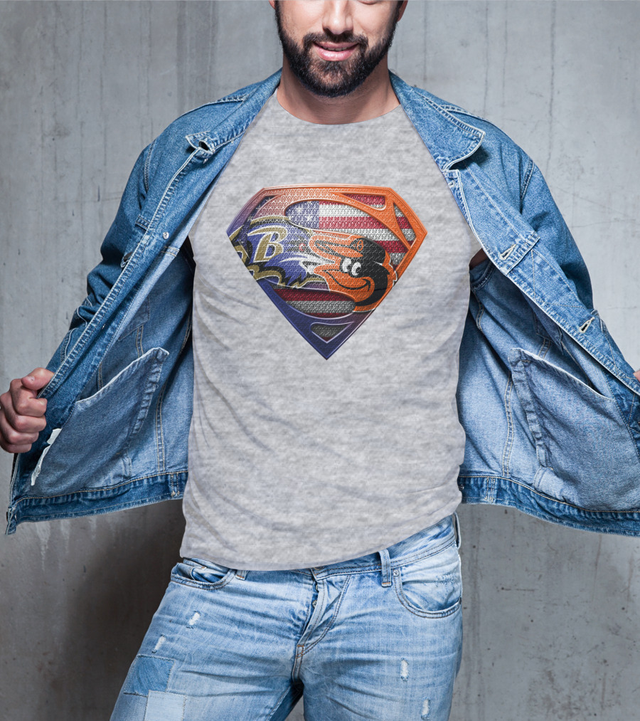 Baltimore Ravens Orioles American Flag Superman Shield T-Shirt
