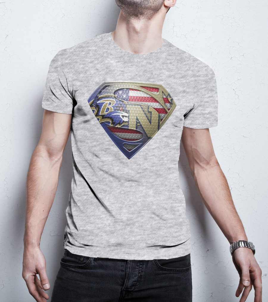 Baltimore Ravens Nfl Superman Shield American Flag T-Shirt