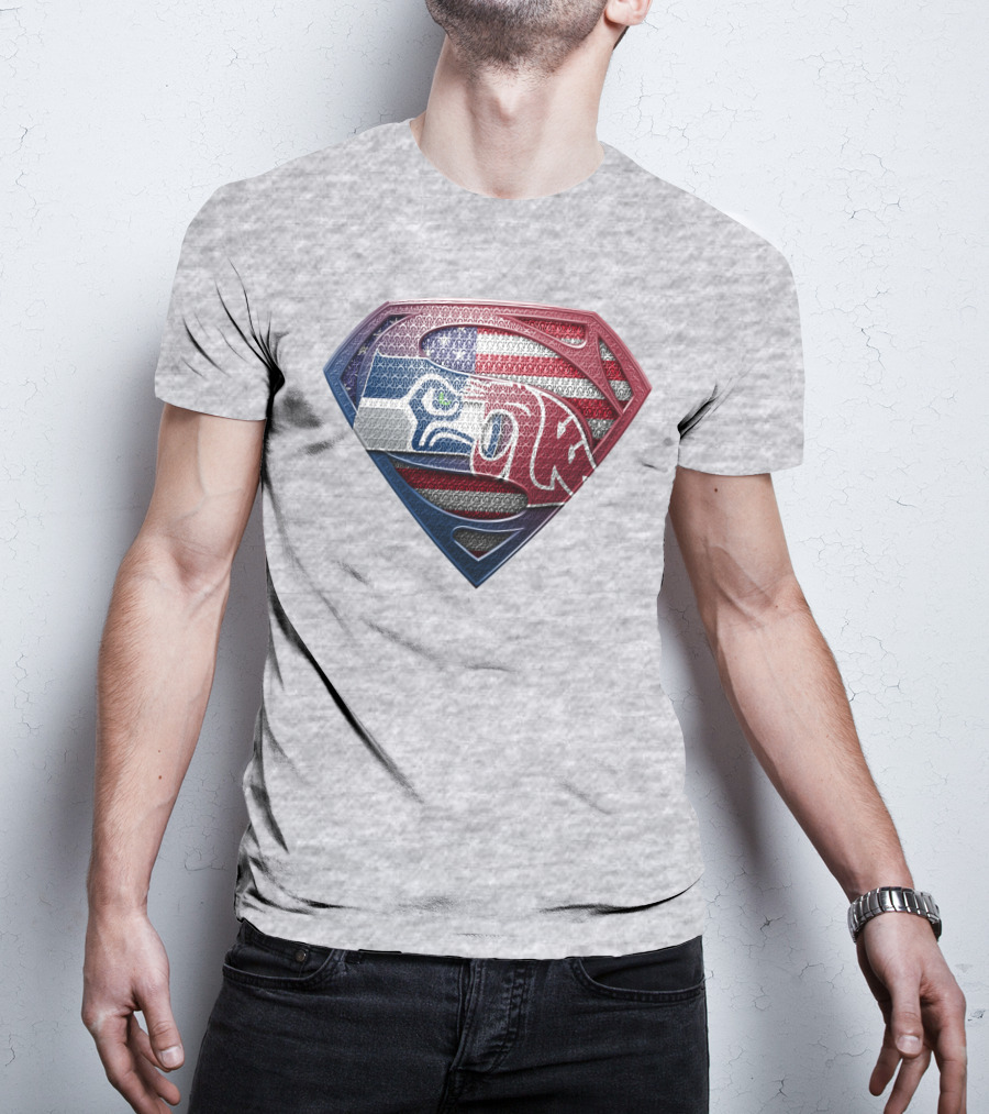 Seahawks Cougars Superman Shield Usa Flag T-Shirt