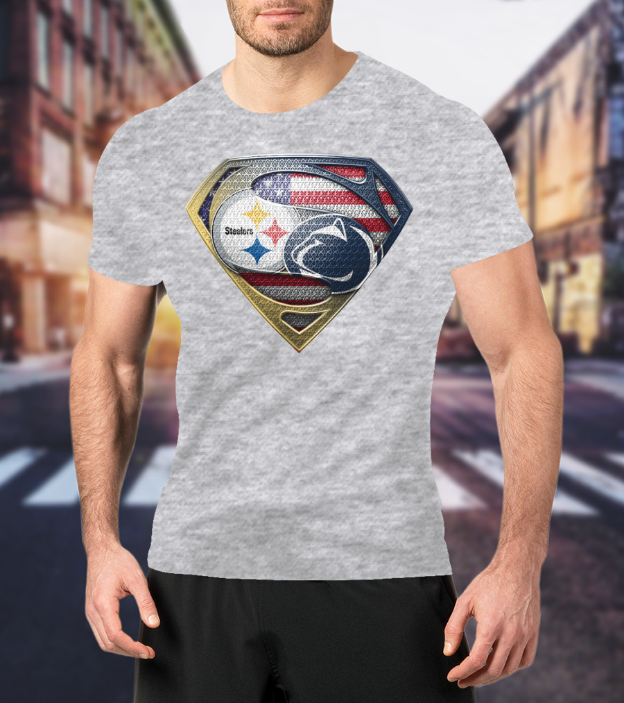 Steelers Penn State Super Shield With American Flag T-Shirt