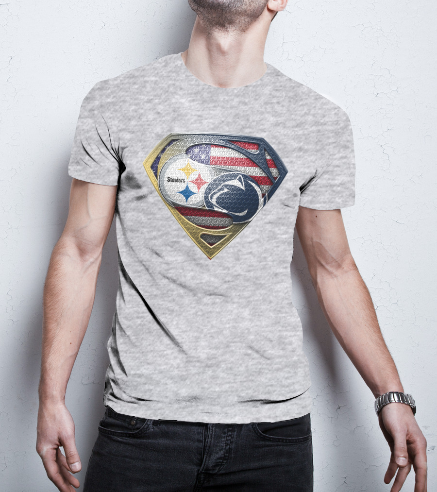 Steelers Penn State Super Shield With American Flag T-Shirt