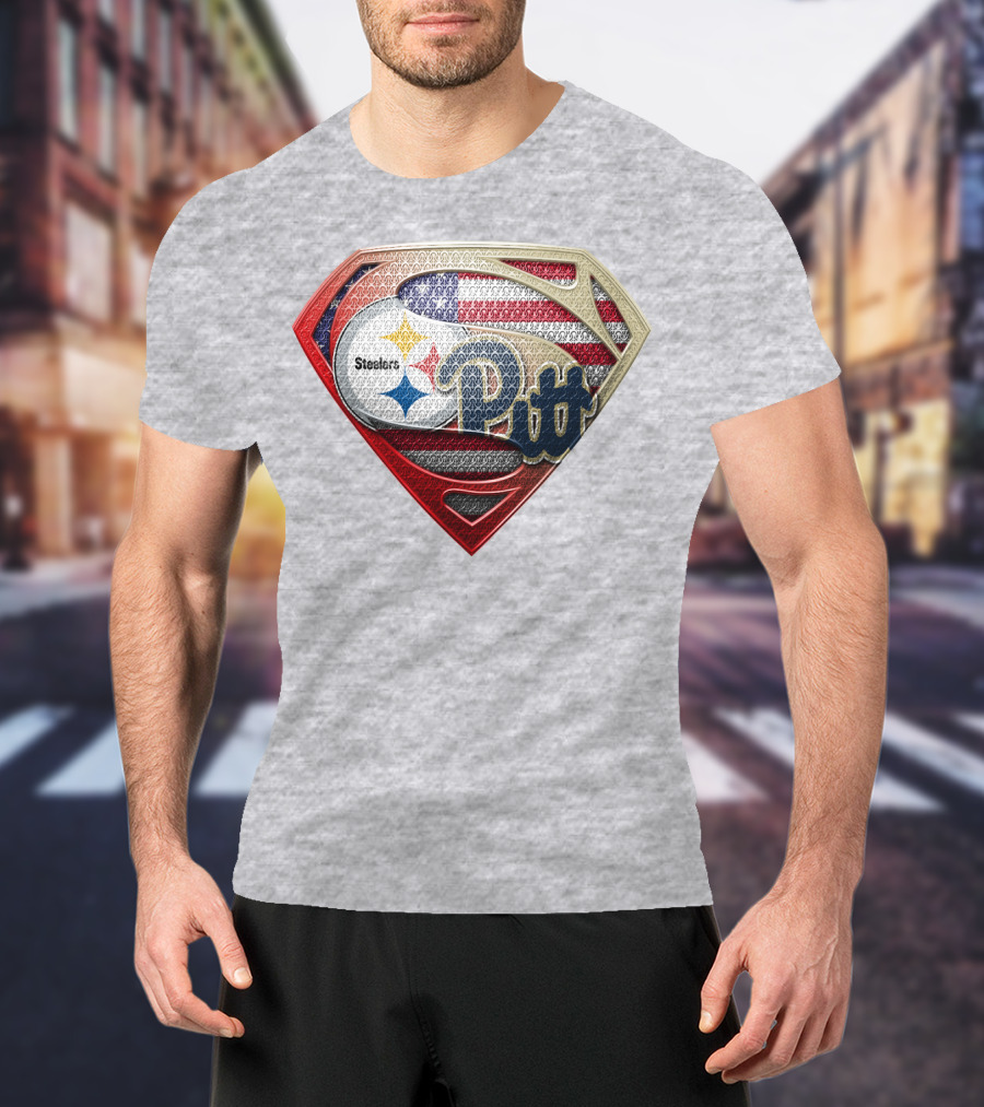 Superman Shield Stars And Stripes Steelers Pitt T-Shirt