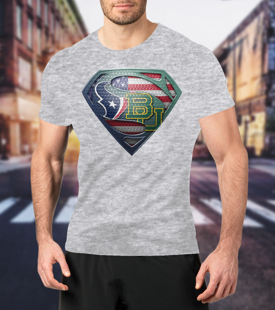 Houston Texans Baylor University American Flag T-Shirt