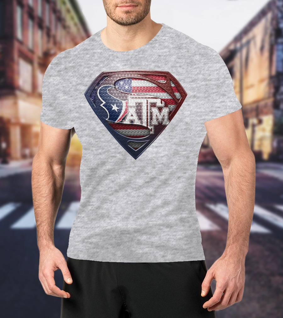 Superman Shield American Flag Texas A&M T-Shirt