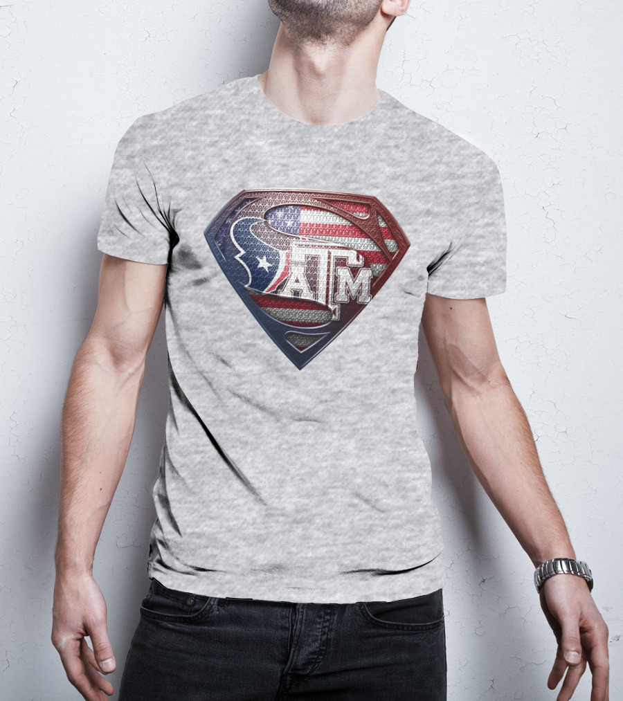 Superman Shield American Flag Texas A&M T-Shirt
