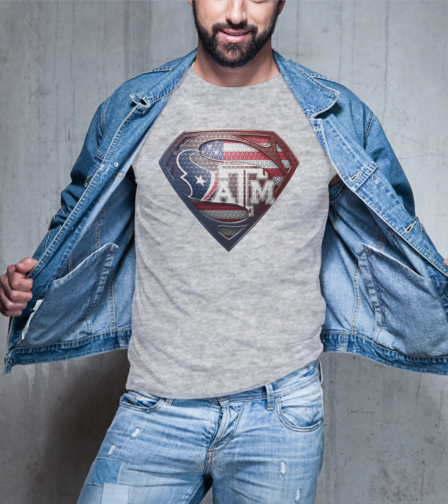 Superman Shield American Flag Texas A&M T-Shirt