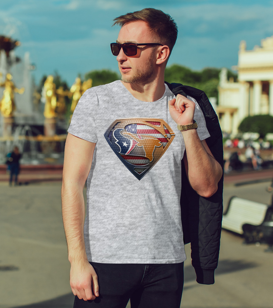 Texas Longhorns American Flag Superman Shield T-Shirt