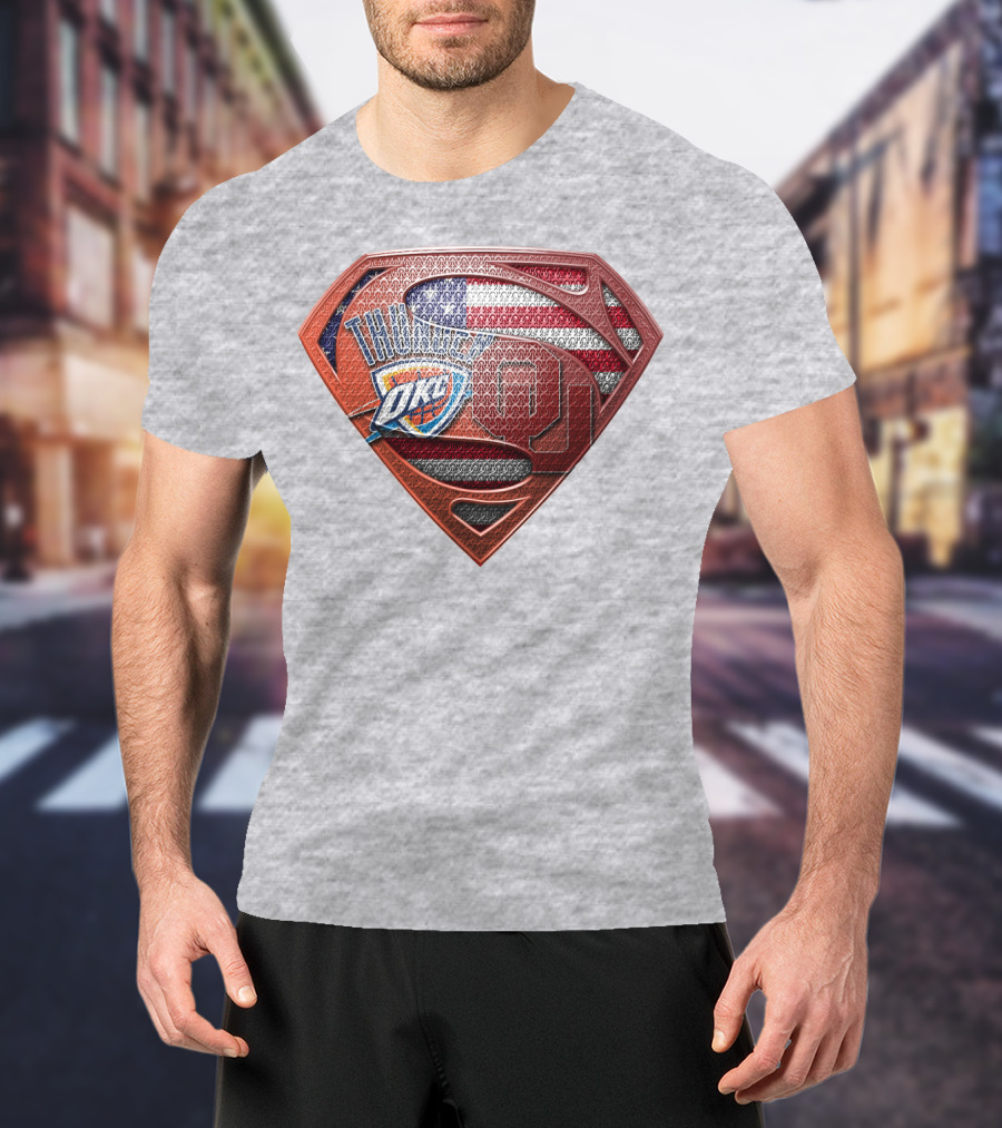 Oklahoma City Thunder American Flag Superman Ou Logo Fusion T-Shirt