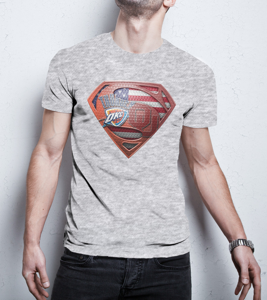 Oklahoma City Thunder American Flag Superman Ou Logo Fusion T-Shirt