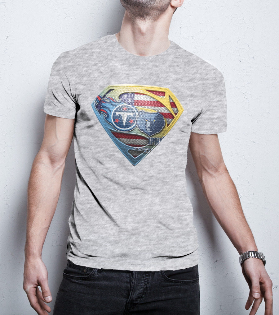 Tennessee Titans And Memphis Grizzlies Superman Shield American Flag T-Shirt