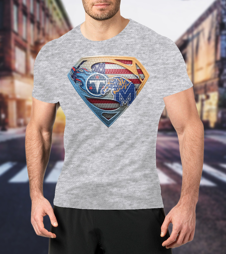 Memphis Tigers American Flag Superman Shield T-Shirt
