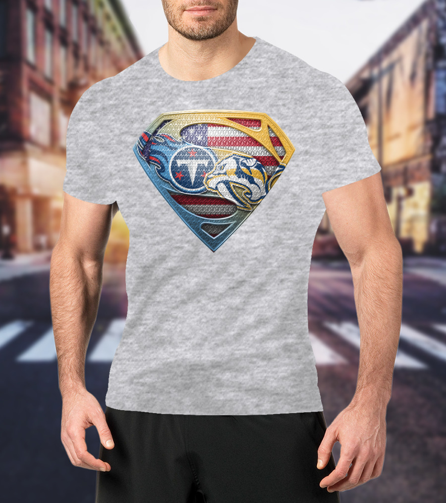 Tennessee Titans Pittsburgh Steelers American Flag Superman T-Shirt