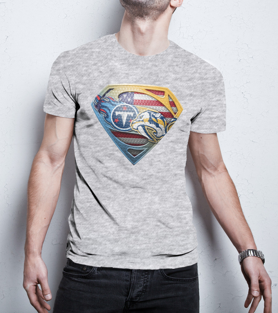Tennessee Titans Pittsburgh Steelers American Flag Superman T-Shirt