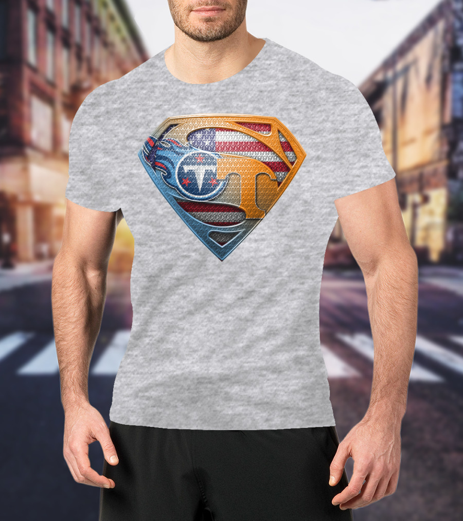Tennessee Titans Superman Logo With American Flag Pattern T-Shirt
