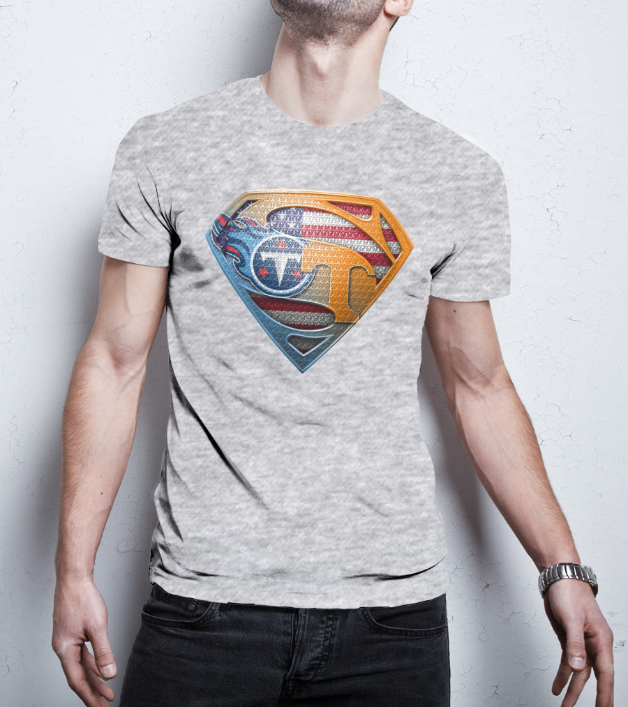 Tennessee Titans Superman Logo With American Flag Pattern T-Shirt