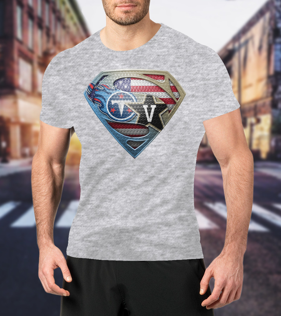 Tennessee Titans Usa Flag Shield Logo Superhero V T-Shirt