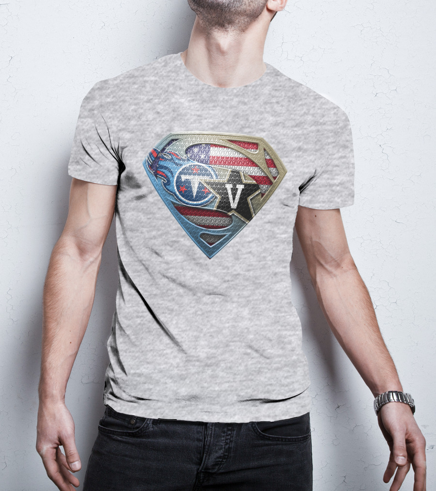 Tennessee Titans Usa Flag Shield Logo Superhero V T-Shirt
